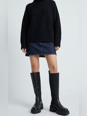 Zara Black Chunky Lug Sole Knee-High Boots